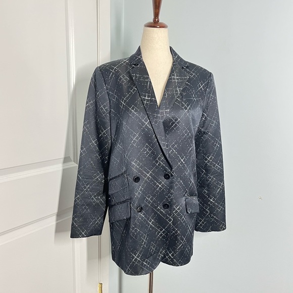 Wes Gordon navy and white muted print double breasted blazer jacket size… - Picture 6 of 11